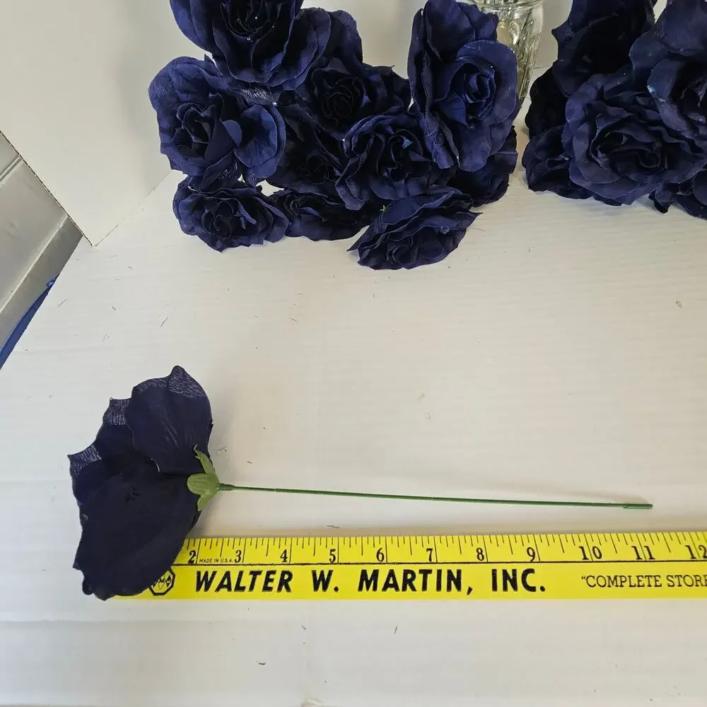 Navy Blue Artificial Roses 3in Fluffy Silk Flowers Stems Wedding Craft Lot of 20